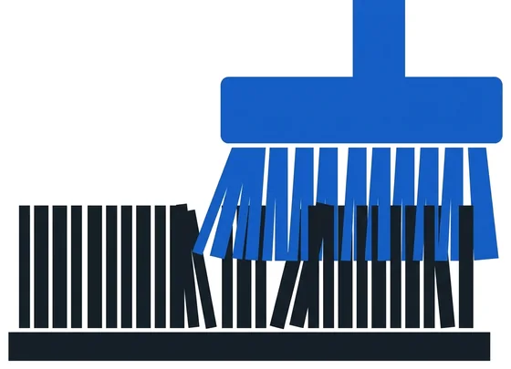 Des fibres de tapis dressées, une tête de brosse pressant dedans
